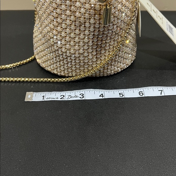 Madison West | Gold Rhinestone & Pearls Mini Tote w/Crossbody Strap - Picture 11 of 13